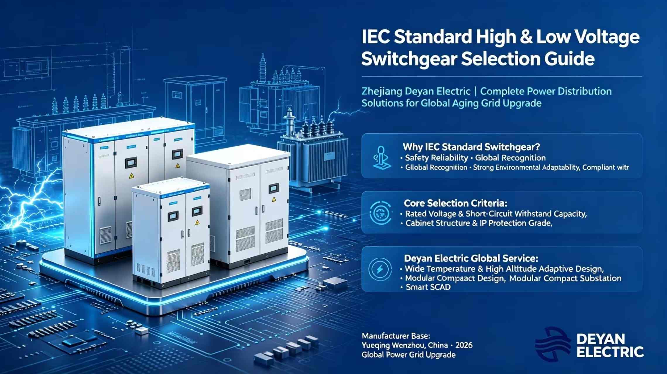 คู่มือการเลือกสวิตช์เกียร์แรงดันสูงและต่ำมาตรฐาน IEC: Zhejiang Deyan Electric — โซลูชันการกระจายพลังงานที่สมบูรณ์แบบสำหรับการอัพเกรดกริด Aging ทั่วโลก